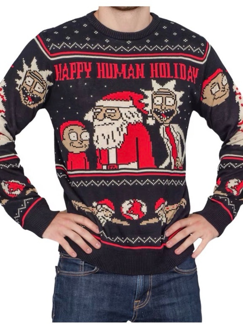 Rick & Morty 'Happy Human Holiday' Ugly Christmas Crewneck Sweater